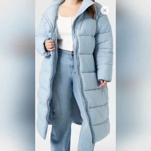 NEW Women Plus Size Longline Puffer Coat/Jacket! F21. Sky-Blue. 1X Adult. - Picture 14 of 16